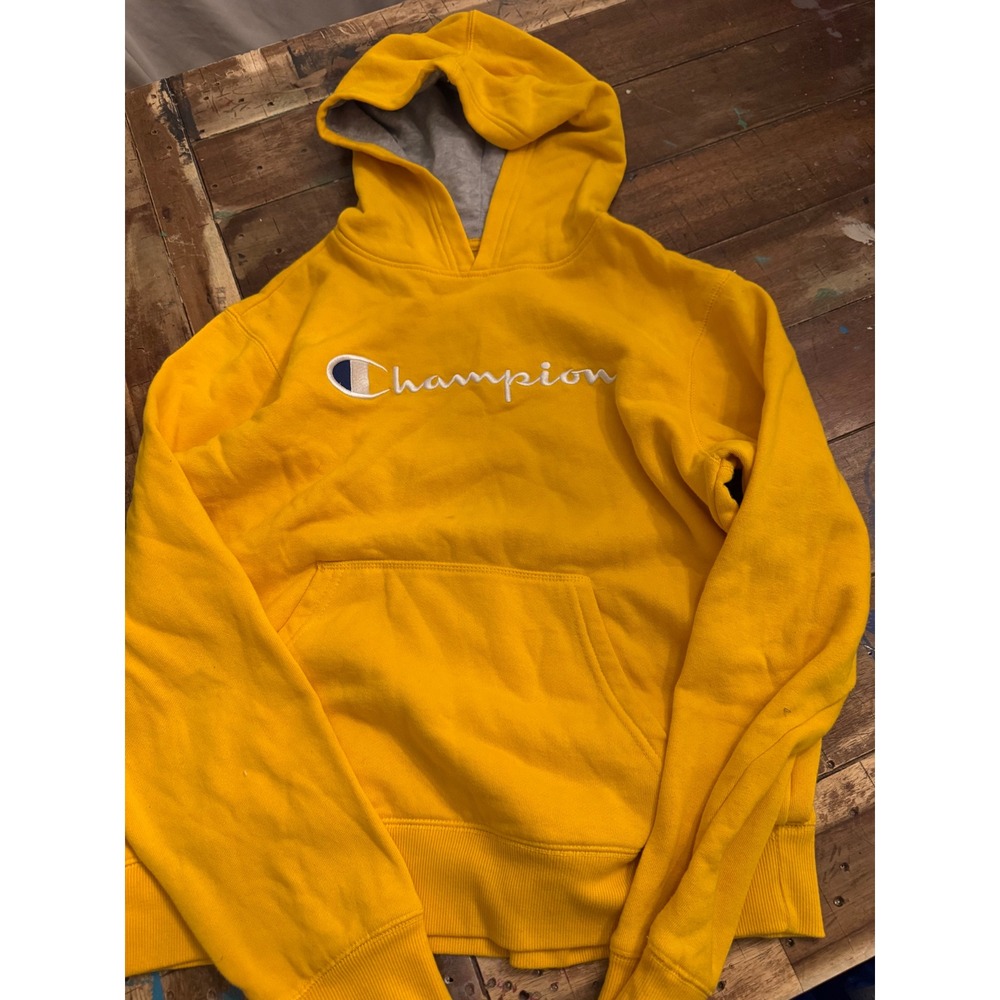 Champion Authentic Athleticwear Yellow Pullover Hoodie Script Logo XL